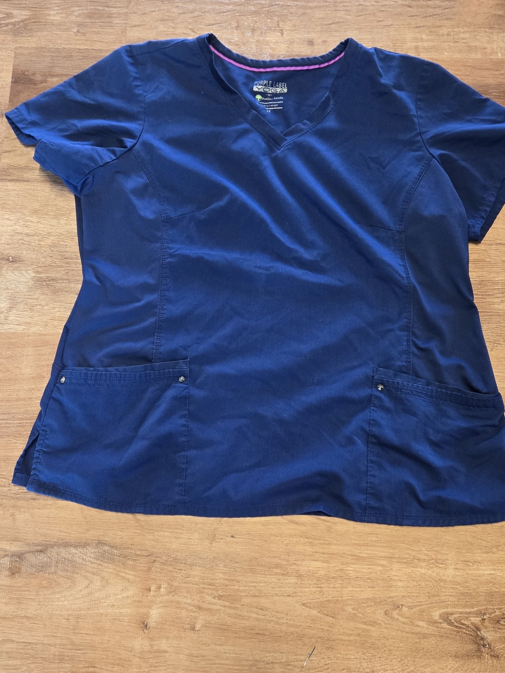 healing hands Purple Label Yoga Navy V-Neck Short Sleeve Scrub Top 2x